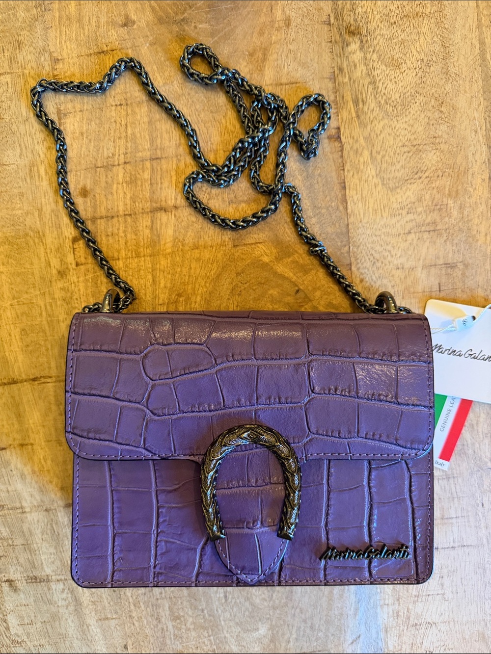 Marina Galanti Purple Croc-Embossed Crossbody Bag with Chain Strap